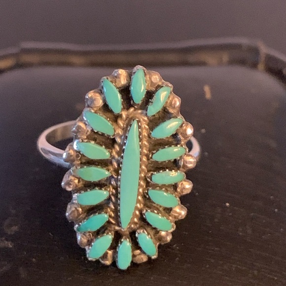 Zuni Petite Point Sterling Silver & Turquoise Ring Size 6 Sleeping Beauty. - Picture 4 of 11